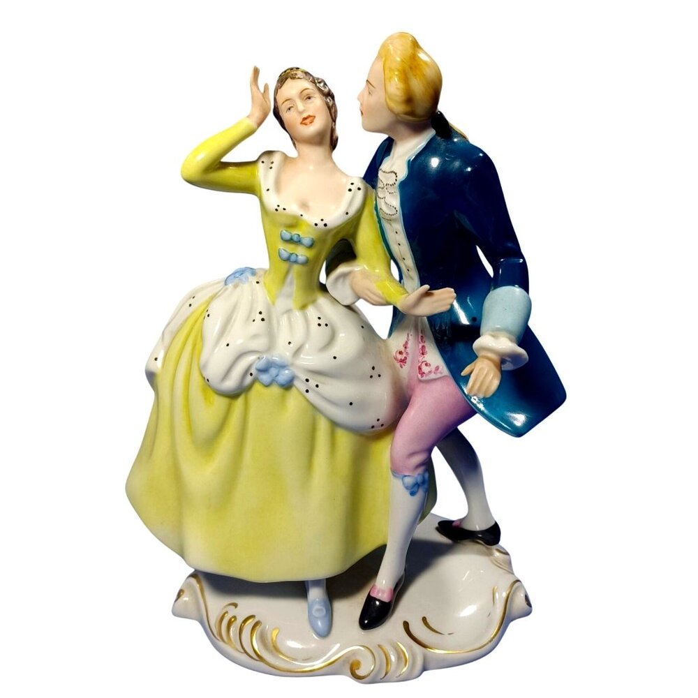 Royal Dux Antique Porcelain Figurine Victorian Couple Dancing WW1 Fainting Lady